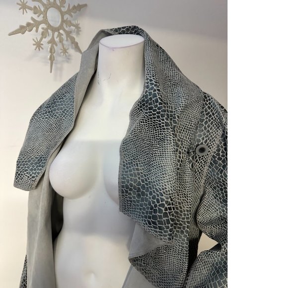 Rachel Zoe reptile Snake pattern waterfall reversible trench spring coat blazer - Picture 4 of 5